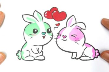 Draw : CUTE Rabbits ♥ Bunny (Lover) #สอนวาดการ์ตูน กระต่ายน้อยคู่รัก ★ Easy Tutorial For Beginner