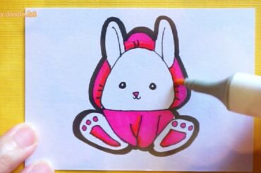 How to draw and color baby rabbit for kids, toddlers