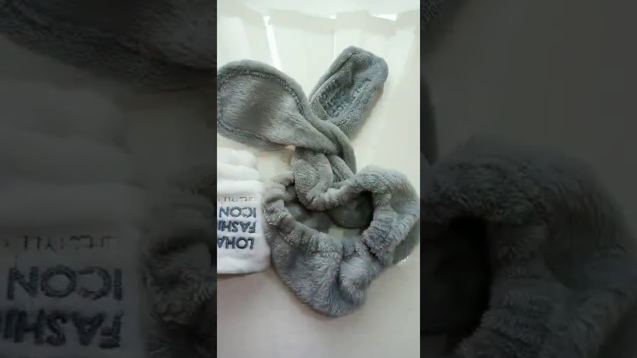 Dofash Cute Rabbit Ear Headbands for Washing Face Elastic Hair Bands（White and Gray)