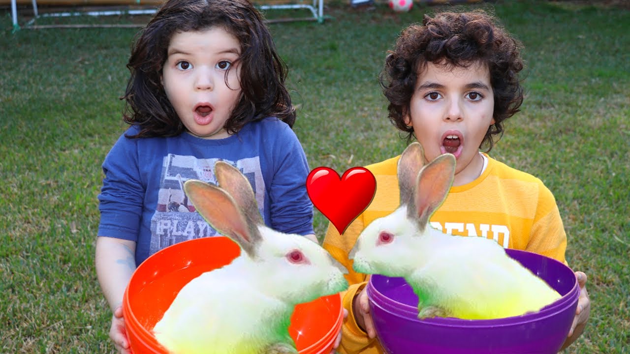 sami play with RABBITS - يلعب الأطفال مع الأرانب