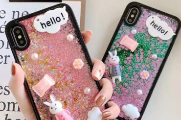 Cute Rabbit Liquid Case for Huawei P30 P20 P10 Pro Plus Lite Cover for Huawei Mate 20 Pro Bling Q...