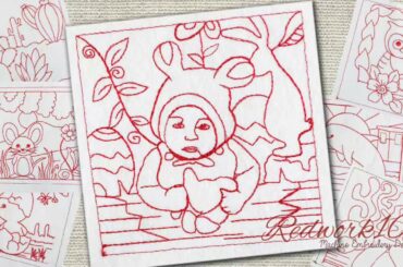 Cute Baby Bunny | Redwork Embroidery Designs