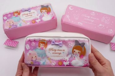 cute pink white little girl rabbit glitter pencil case from Japan