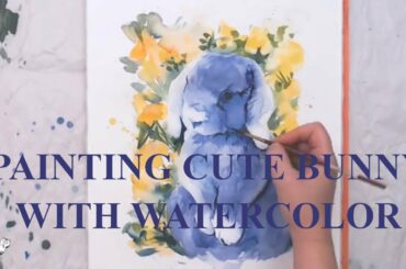 How to paint fur with watercolor - cute bunny rabbit with flowers