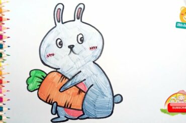 So Cute Rabbit Bunny with Big Ears coloring and drawing Learn Colors for kids