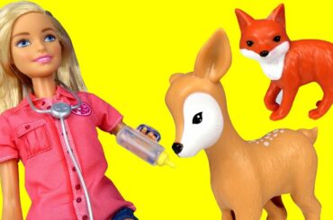 DOCTOR BARBIE and CUTE ANIMALS - deer owl bunny fox play - milk feeding - scratch