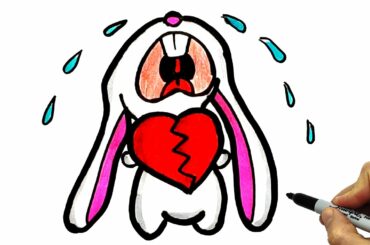Draw So Cute Crying Bunny with a broken Heart easy. Cute drawings for Valentine's Day