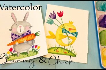 Watercolor Bunny & Chickadee for Beginners/ Silly Saturday / STEP by STEP Tutorial