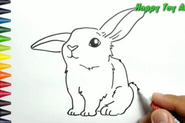 VERY EASY, learn how to draw   Cute rabbit/ drawing and coloring for kids