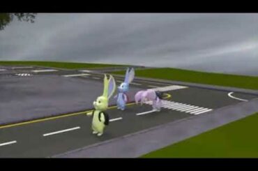 funny cartoon baby with a little rabbit sing a song and play together