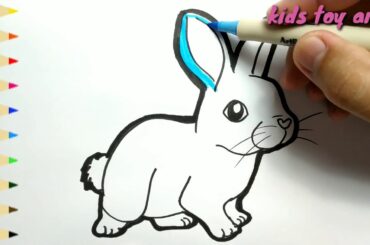 very easy , how to draw cute rabbit / drawing and coloring for kids, toddlers