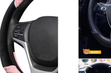 Universal Steering-wheel Plush Cute Car Rabbit Steering Wheel Cover Linen Carbon Fiber PU Leather...