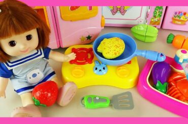 Baby doll cooking food and Baby Doli rabbit kitchen toys play - ToyPudding