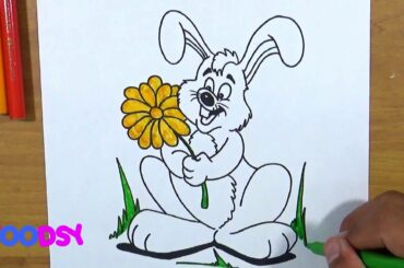 How to Color A Cute Bunny With A Beautiful Flower Coloring Page