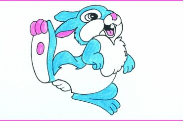 How to Draw Bunny - Happy Easter Dancing Bunny Rabbit (Very Easy)