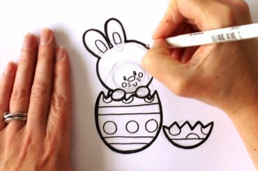 How to Draw a Cartoon Easter Bunny Popping Out of an Easter Egg