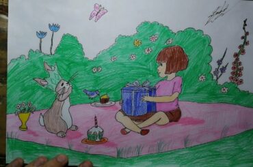 How to draw a girl with a bunny rabbit easy step-by-step SAAD