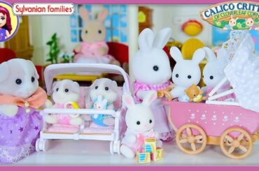 Sylvanian Families Calico Critters Twin Babies Guinea Pigs Pram Rabbits Silly Play Kids Toys