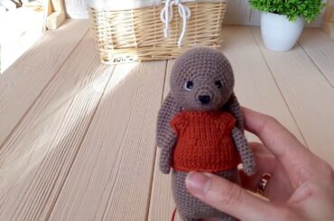 Crocheted toy stuffed Easter bunny, small organic baby toy