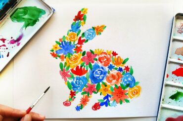 Watercolor Floral Bunny Painting For Beginners - Loose Techniques  ASMR Art