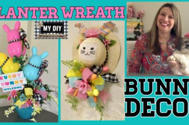 Large Easter Bunny Decoration | Outdoor planter Dollar Tree DIY | Hat Wreath | SO CUTE!!