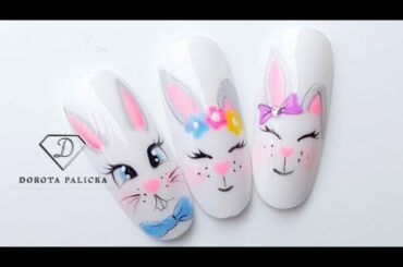 Easter nails. Cute Easter bunny nail art tutorial. Easter Nail art step by step. Spring bunny nails