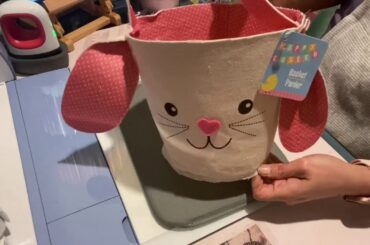 Personalized Easter baskets with Cricut & heat transfer vinyl. Adorable dollar tree bunny baskets.