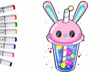 How to draw Bubble tea Milk Kavaii Rabbit - Bubble tea