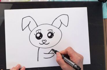 Draw a cute Kawaii easter rabbit with carrot step by step easy