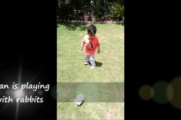 Ryan Is Playing With Baby Rabbits On Ryan's Playing Platform