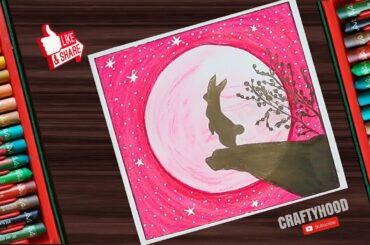 Cute Rabbit In Moonlight Beautiful scenery drawing with Oil Pastels || Tutorial || Craftyhood VD 106