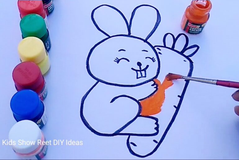 Drawing and Coloring Cute Bunny with Carret |  Drawing and Coloring for kids    | #coloring #drawing