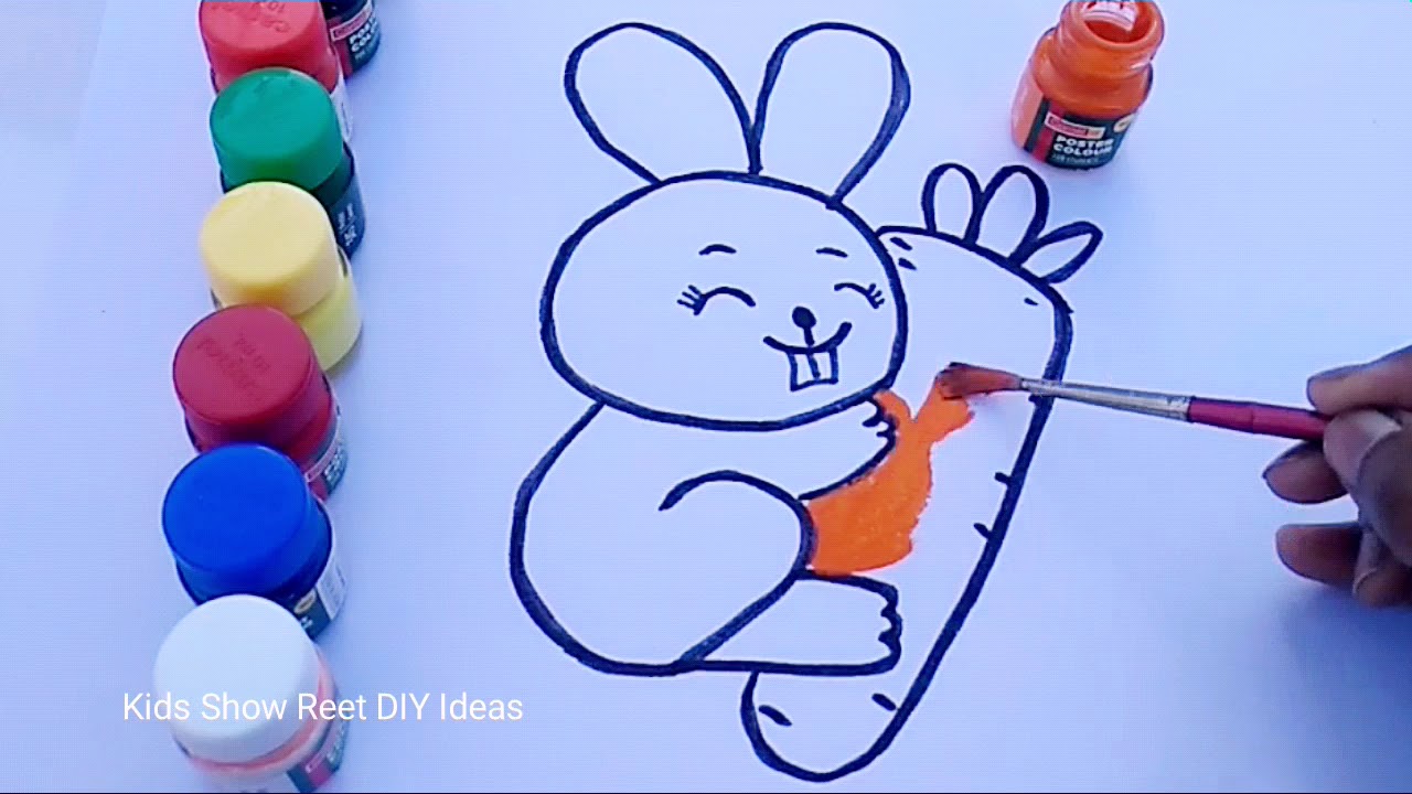 Drawing and Coloring Cute Bunny with Carret |  Drawing and Coloring for kids    | #coloring #drawing