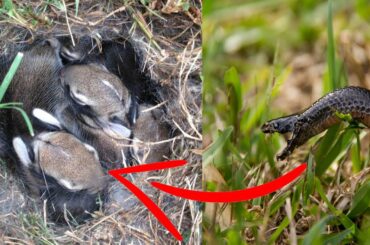 Snake Is About To Eat Baby Rabbits Until A Hero Charges In To The Rescue