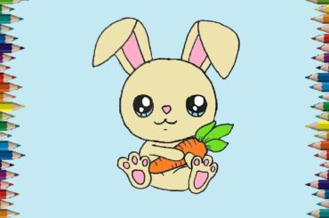 How to draw a bunny cute and easy for kids - Cartoon Rabbit drawing and coloring