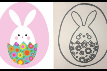 How to Draw a Cute Floral Easter Egg with Bunny Step by Step Easy & Simple