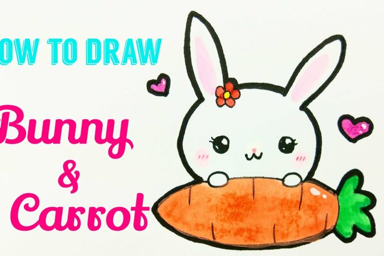 HOW TO DRAW BUNNY 🐰 & CARROT 🥕 | Easy & Cute Rabbit Drawing Tutorial For Beginner