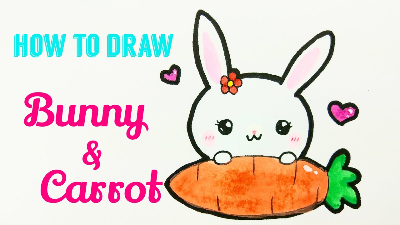 HOW TO DRAW BUNNY 🐰 & CARROT 🥕 | Easy & Cute Rabbit Drawing Tutorial For Beginner