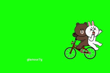 Cute bear and white rabbit move from right to left in green screen