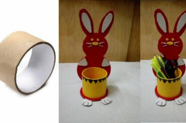 DIY Pen Holder I Cute Bunny Pen Holder I Pen Holder Making Using Empty Tape Roll I Best Out Of Waste