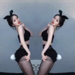 Cute Bunny Ear Asian Girl in Black Dancing 可爱性感黑丝兔女郎热舞