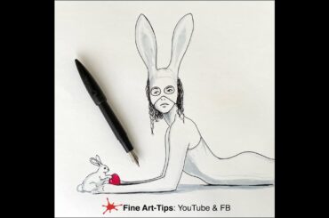 HOW TO DRAW AN EASTER BUNNY & GIRL - With Pen & Ink