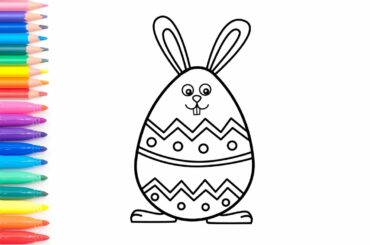 Easter Egg Bunny Cute Coloring Page art tutorial for kids | Fun & Easy cartoon drawings for children