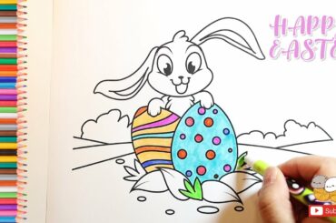 Coloring EASTER EGG and cute bunny
