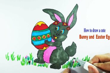 How to draw a cute Bunny and Easter Egg very easy I Spring and Easter Drawing
