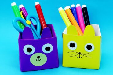 Cute animal face paper pen box - Origami bunny face stuffs box - How to make sweet origami things