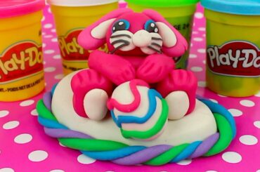 How to Make Cute Play Doh Easter Bunny Cake | Fun Easy DIY Play Dough Art For Kids!