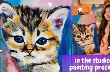 PAINTING PROCESS | Cute Baby Kitten with Blue Eyes | Mixed Media Oil Painting | TIMELAPSE ART VID 🎨