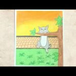 Oil pastel painting for beginners | Step by step | how to draw a cute rabbit climbing a tree