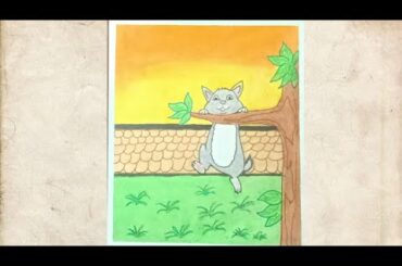 Oil pastel painting for beginners | Step by step | how to draw a cute rabbit climbing a tree